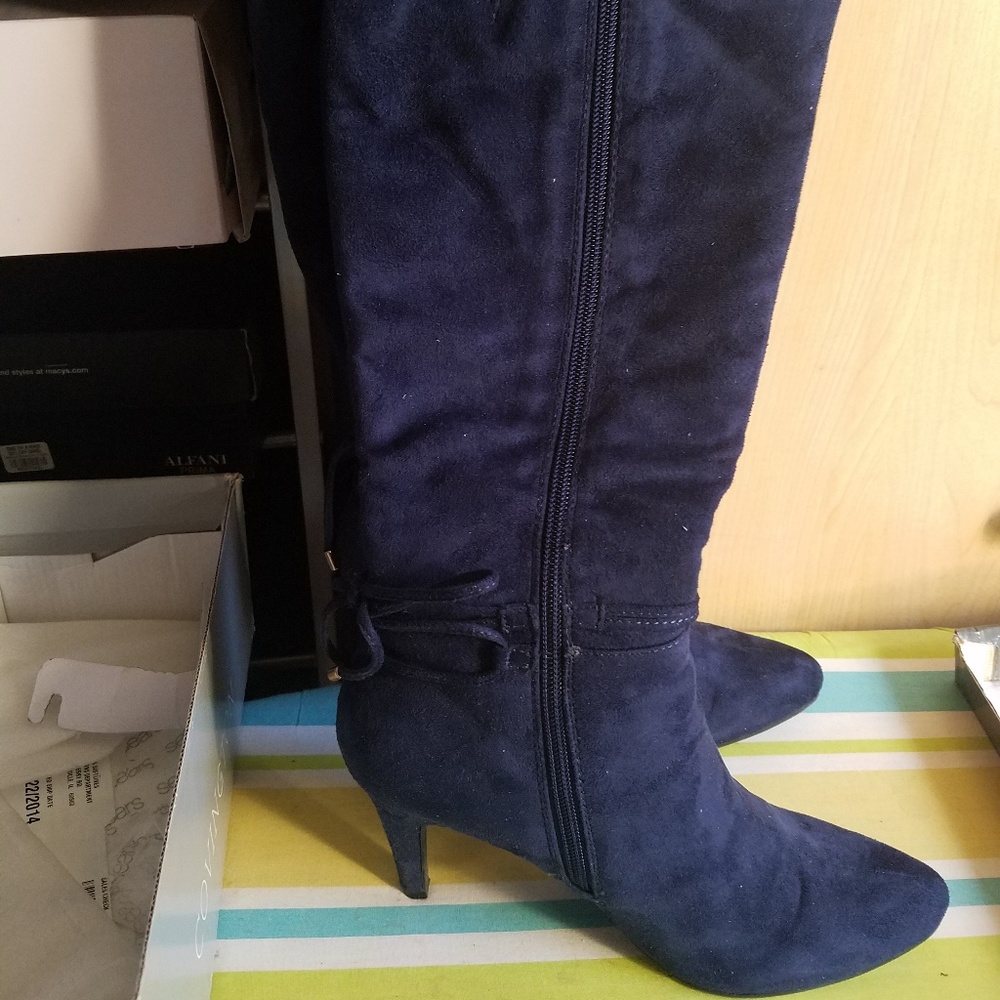 Blue suede knee boots